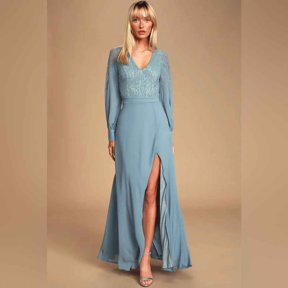 Astra Slate Blue Lace Maxi Dress